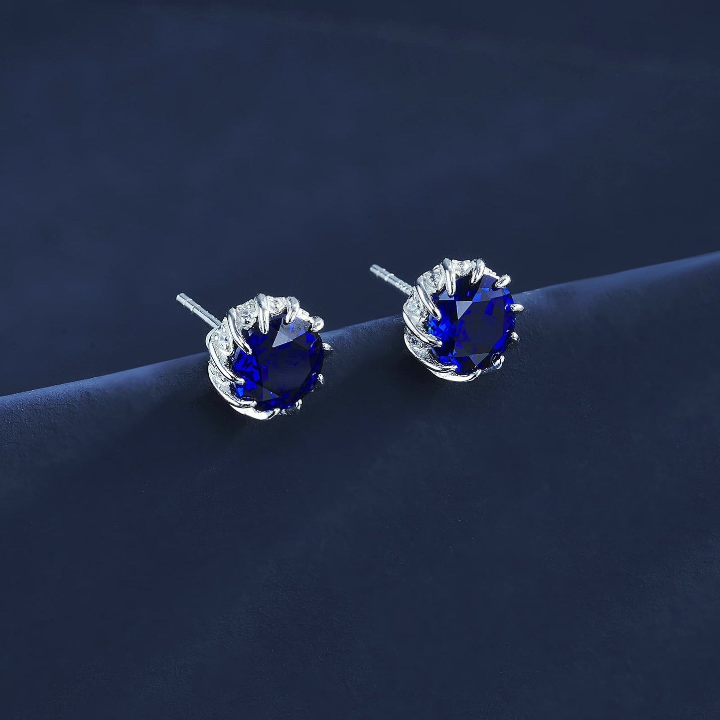 Round-Shaped Lab Sapphire Earrings | Rhodium-Plated S925 Silver, Custom Available