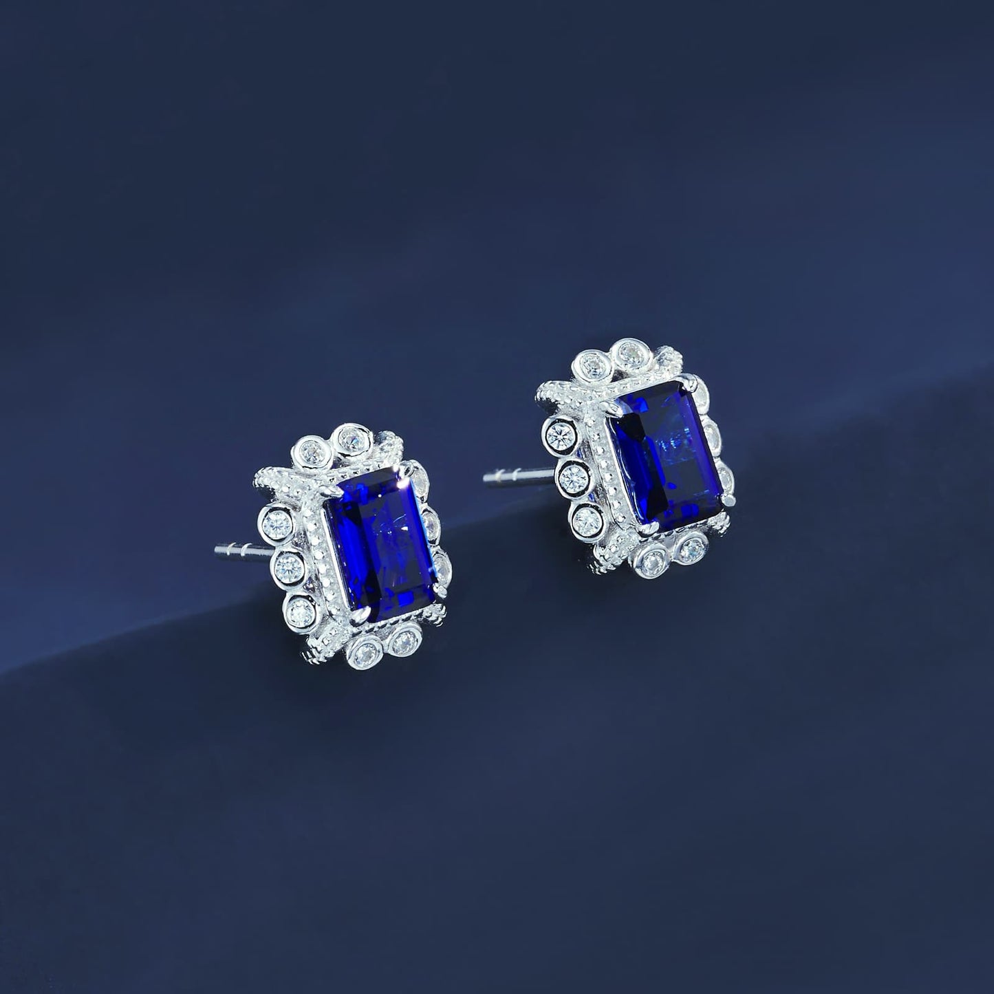 Octagon-Shaped Lab Sapphire Earrings | Rhodium-Plated S925 Silver, Custom Available