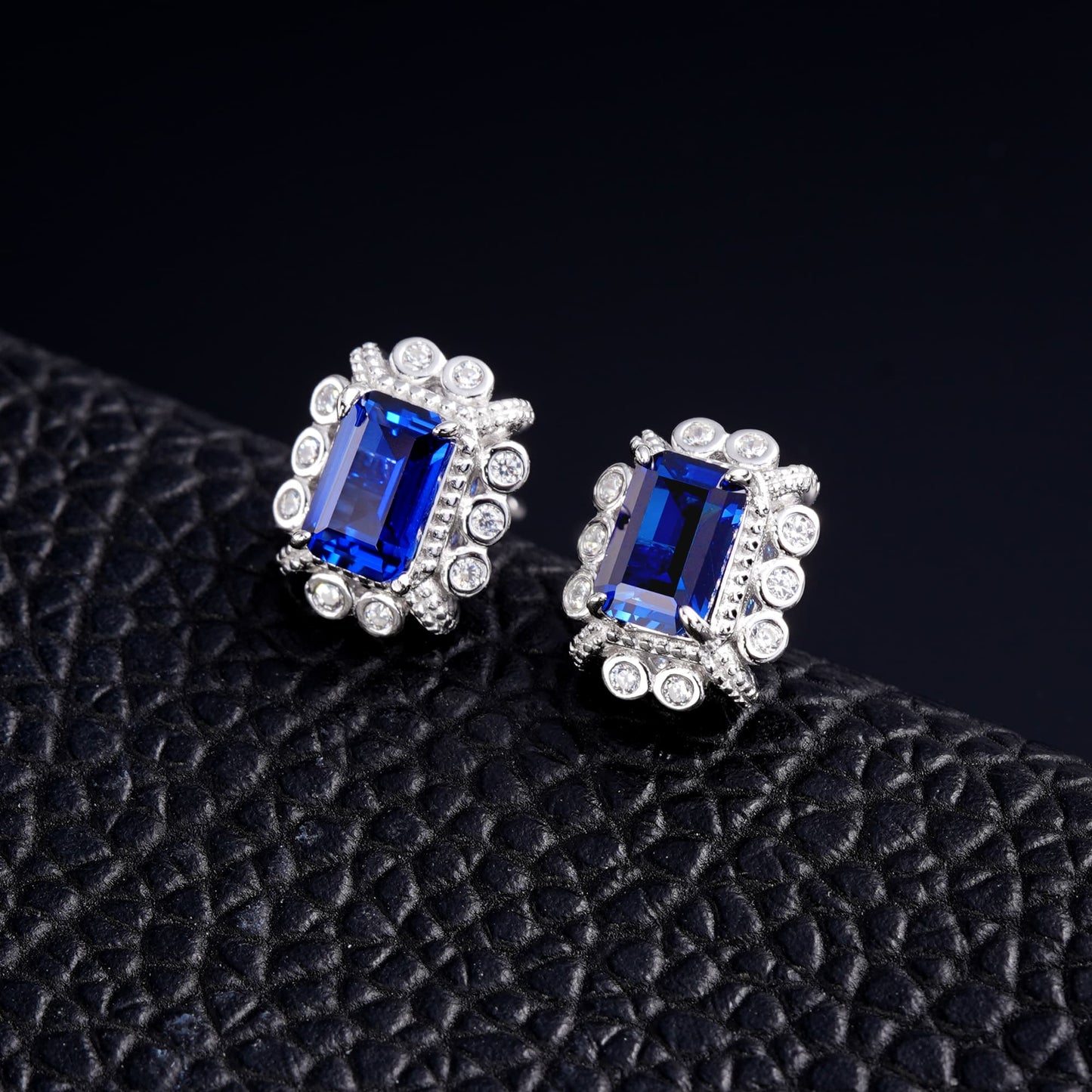 Octagon-Shaped Lab Sapphire Earrings | Rhodium-Plated S925 Silver, Custom Available