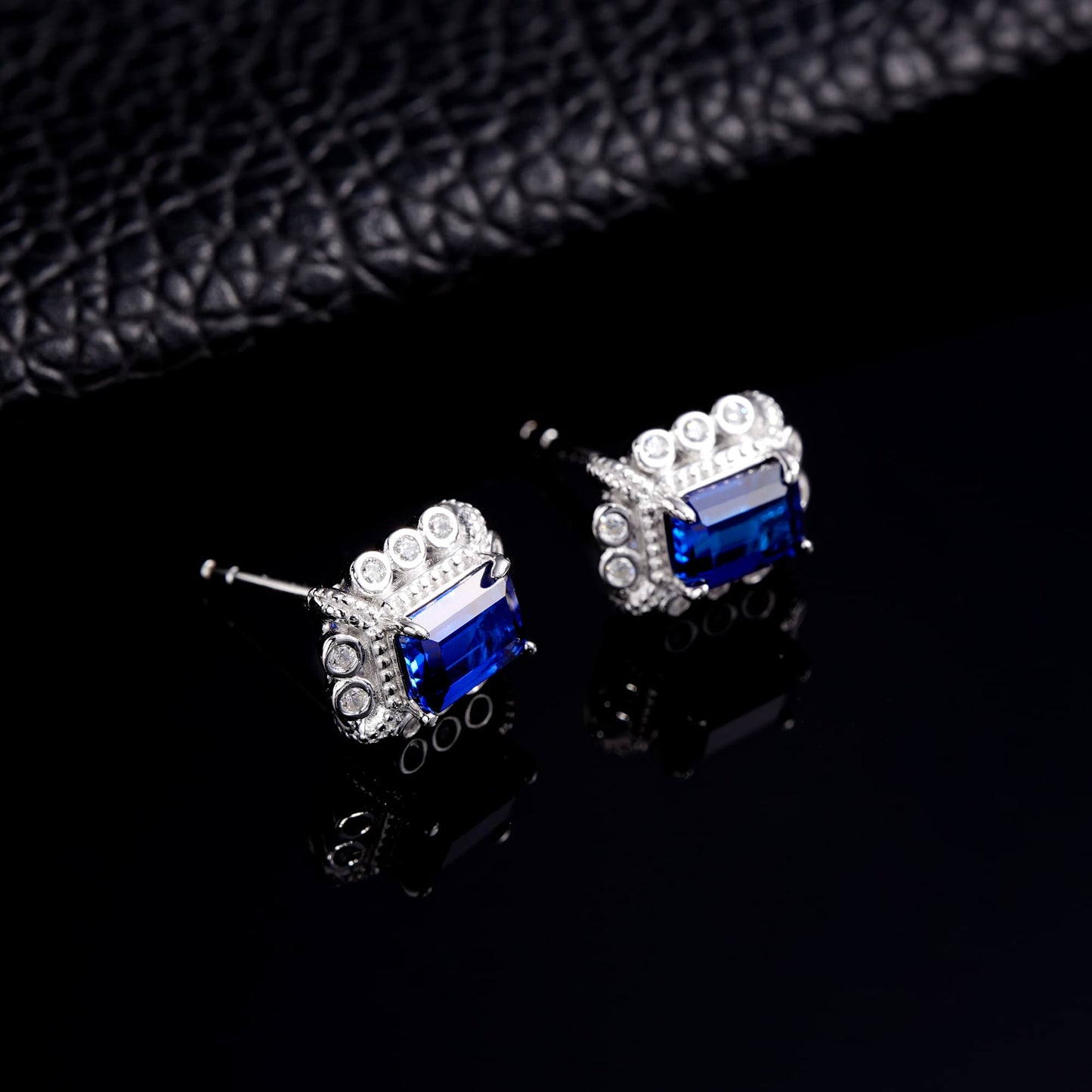 Octagon-Shaped Lab Sapphire Earrings | Rhodium-Plated S925 Silver, Custom Available