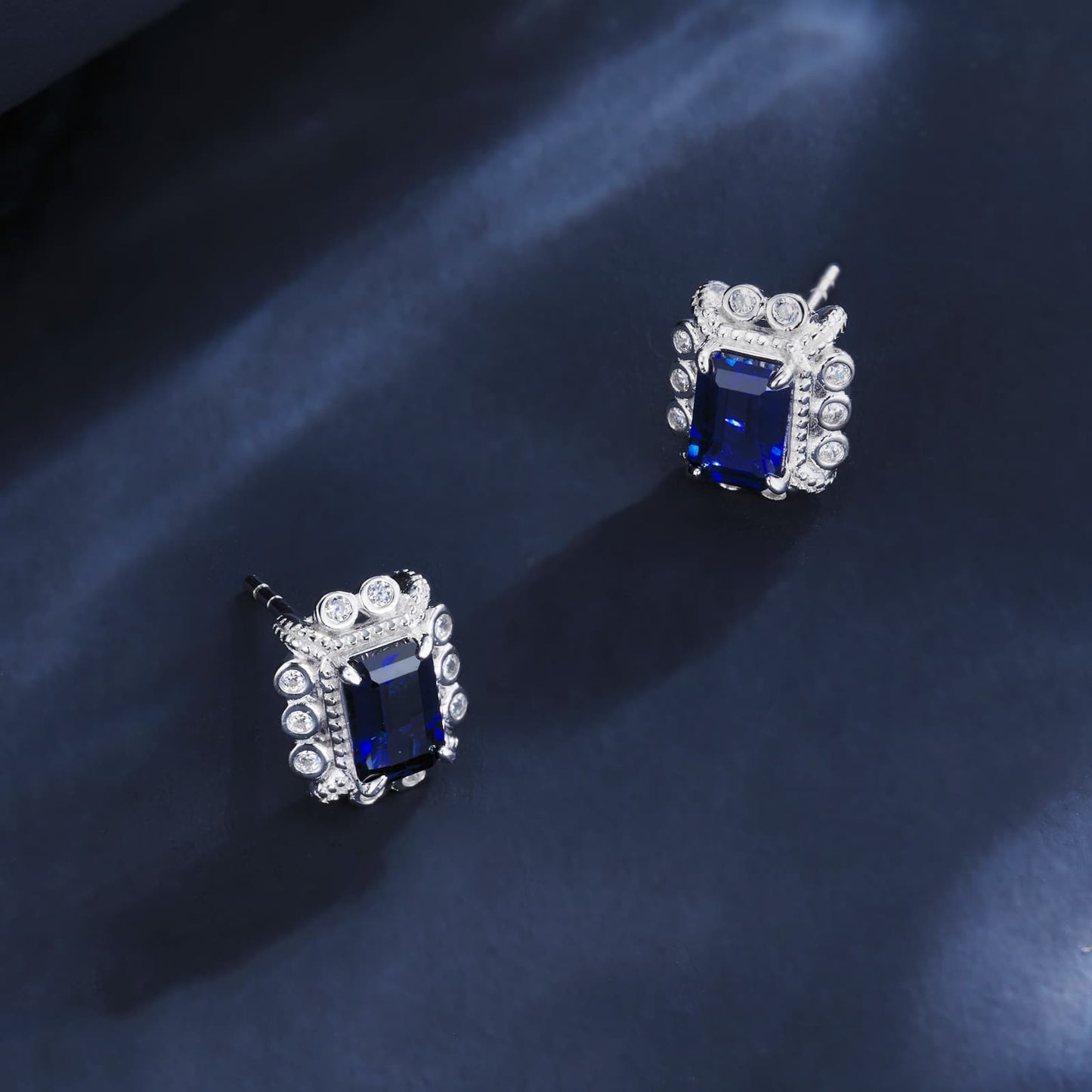 Octagon-Shaped Lab Sapphire Earrings | Rhodium-Plated S925 Silver, Custom Available