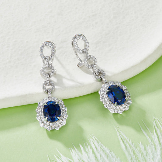 Round-Shaped Lab Sapphire Earrings | Rhodium-Plated S925 Silver, Custom Available