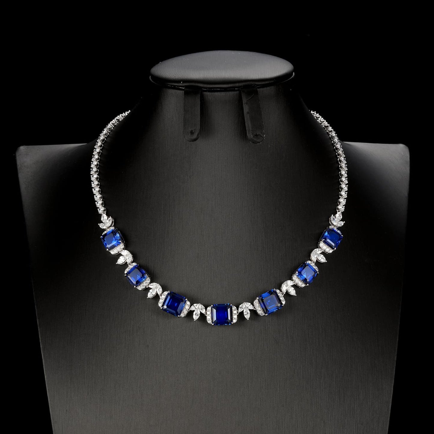 Square Lab Sapphire Necklace | Rhodium-Plated S925 Silver, Custom Available