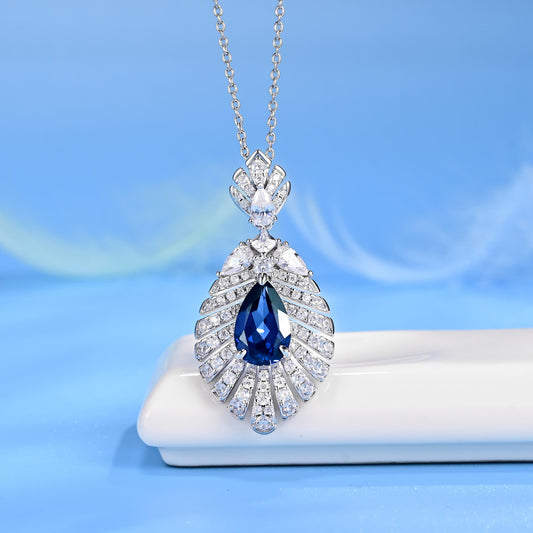 pear Lab Sapphire Necklace | Rhodium-Plated S925 Silver, Custom Available