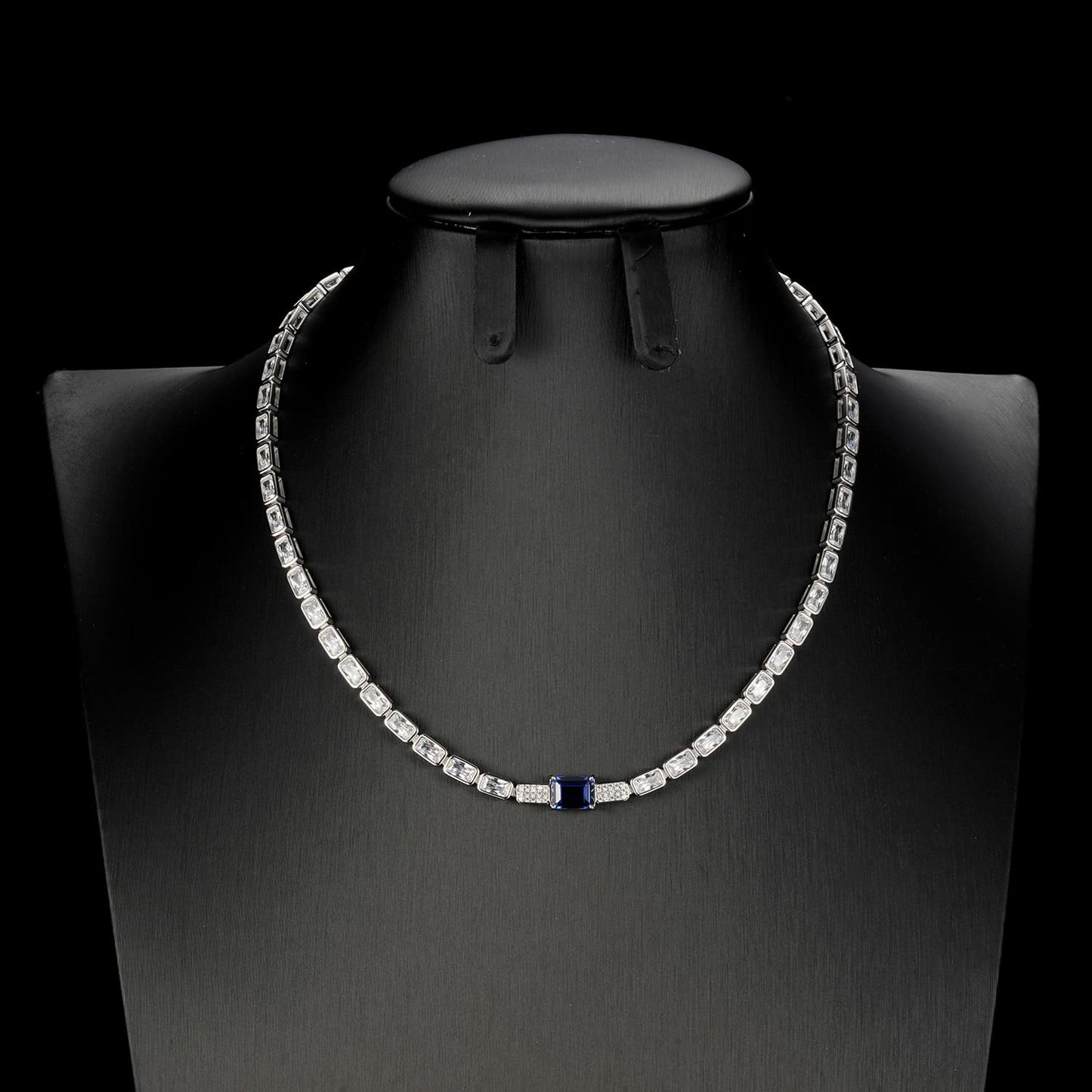 Baguette Lab Sapphire Necklace | Rhodium-Plated S925 Silver, Custom Available