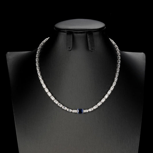 Baguette Lab Sapphire Necklace | Rhodium-Plated S925 Silver, Custom Available