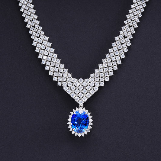 Round Lab Sapphire Necklace | Rhodium-Plated S925 Silver, Custom Available