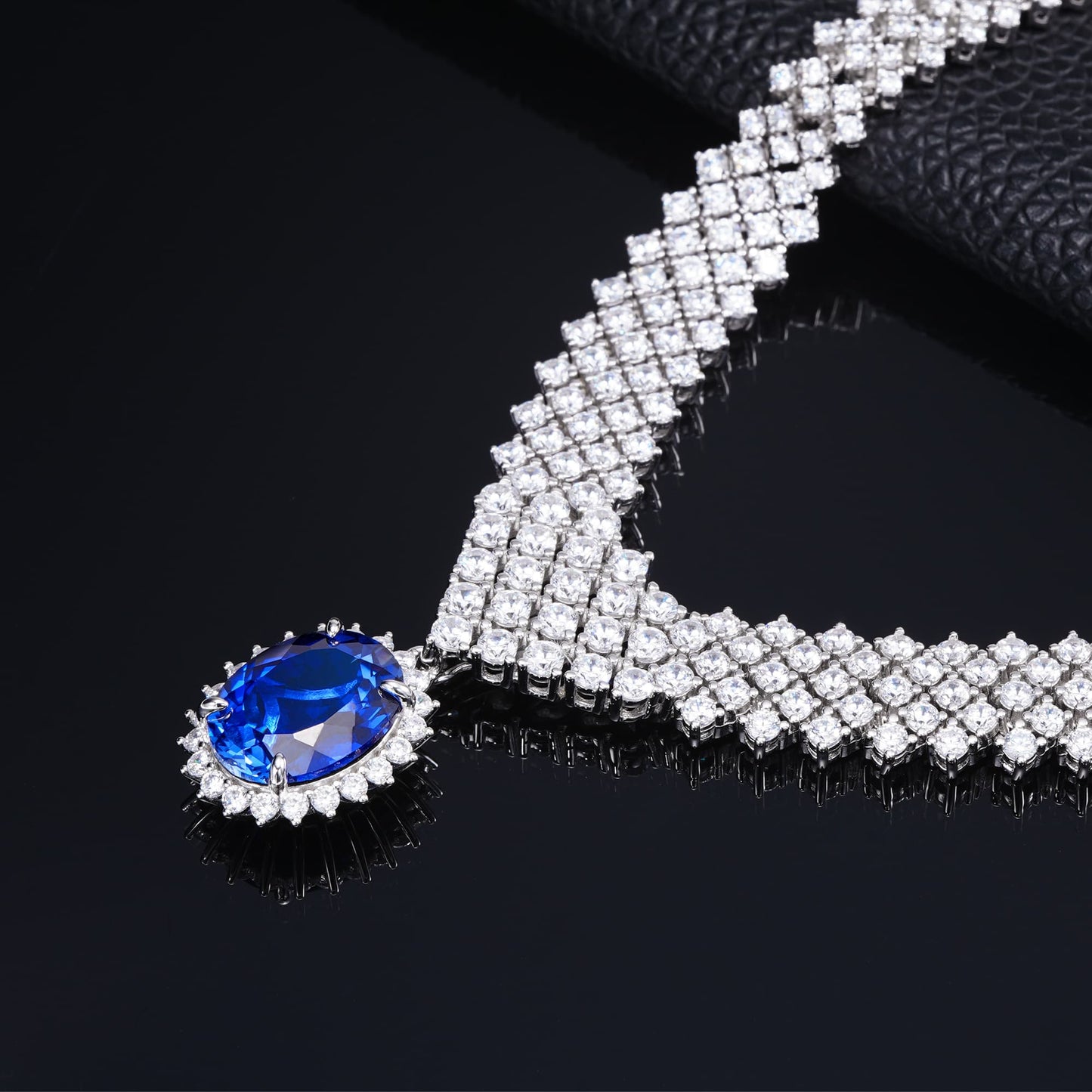 Round Lab Sapphire Necklace | Rhodium-Plated S925 Silver, Custom Available