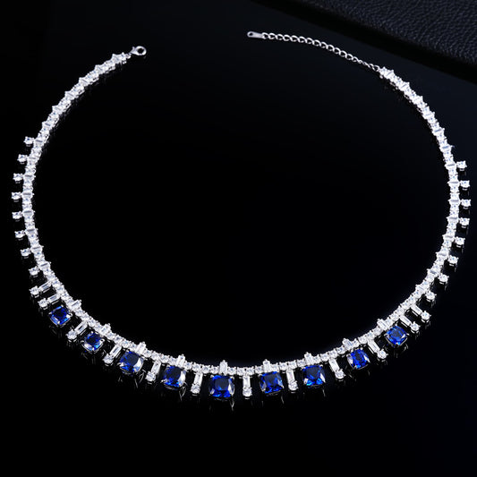 Cushion Lab Sapphire Necklace | Rhodium-Plated S925 Silver, Custom Available