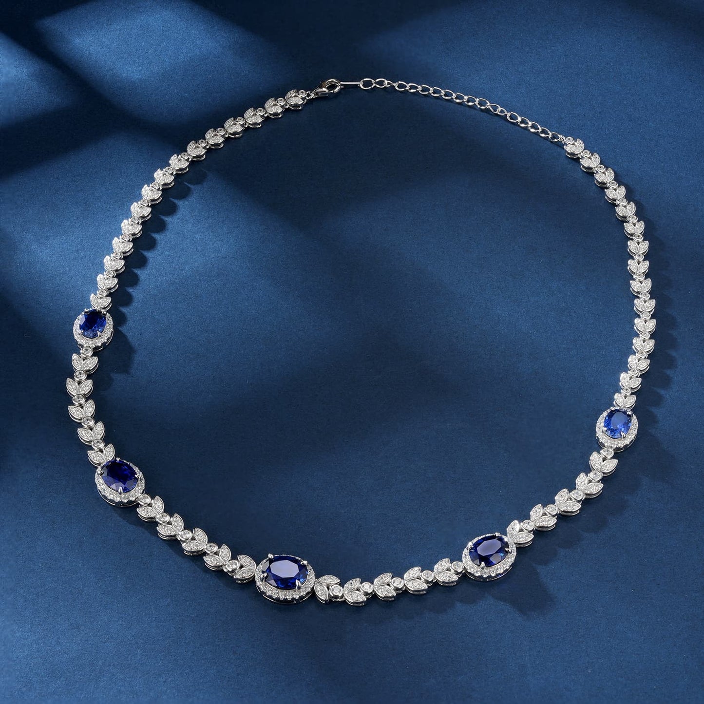 Round Lab Sapphire Necklace | Rhodium-Plated S925 Silver, Custom Available