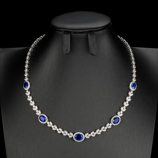 Round Lab Sapphire Necklace | Rhodium-Plated S925 Silver, Custom Available