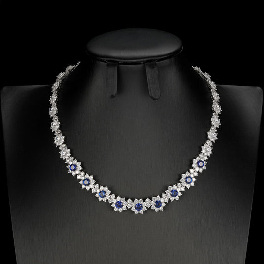 Round Lab Sapphire Necklace | Rhodium-Plated S925 Silver, Custom Available