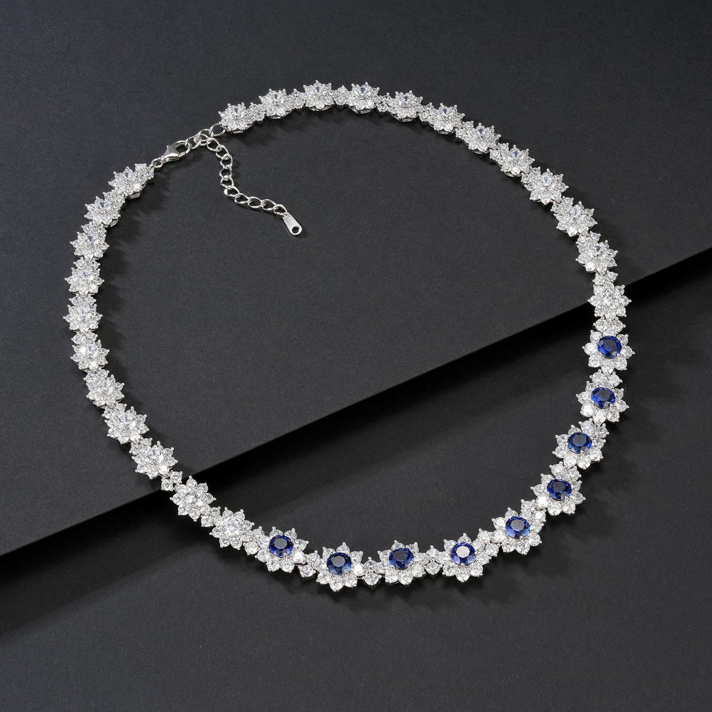 Round Lab Sapphire Necklace | Rhodium-Plated S925 Silver, Custom Available