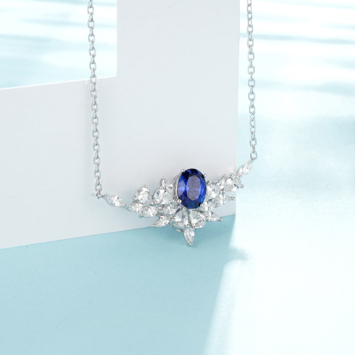 Geometry Lab Sapphire Necklace | Rhodium-Plated S925 Silver, Custom Available