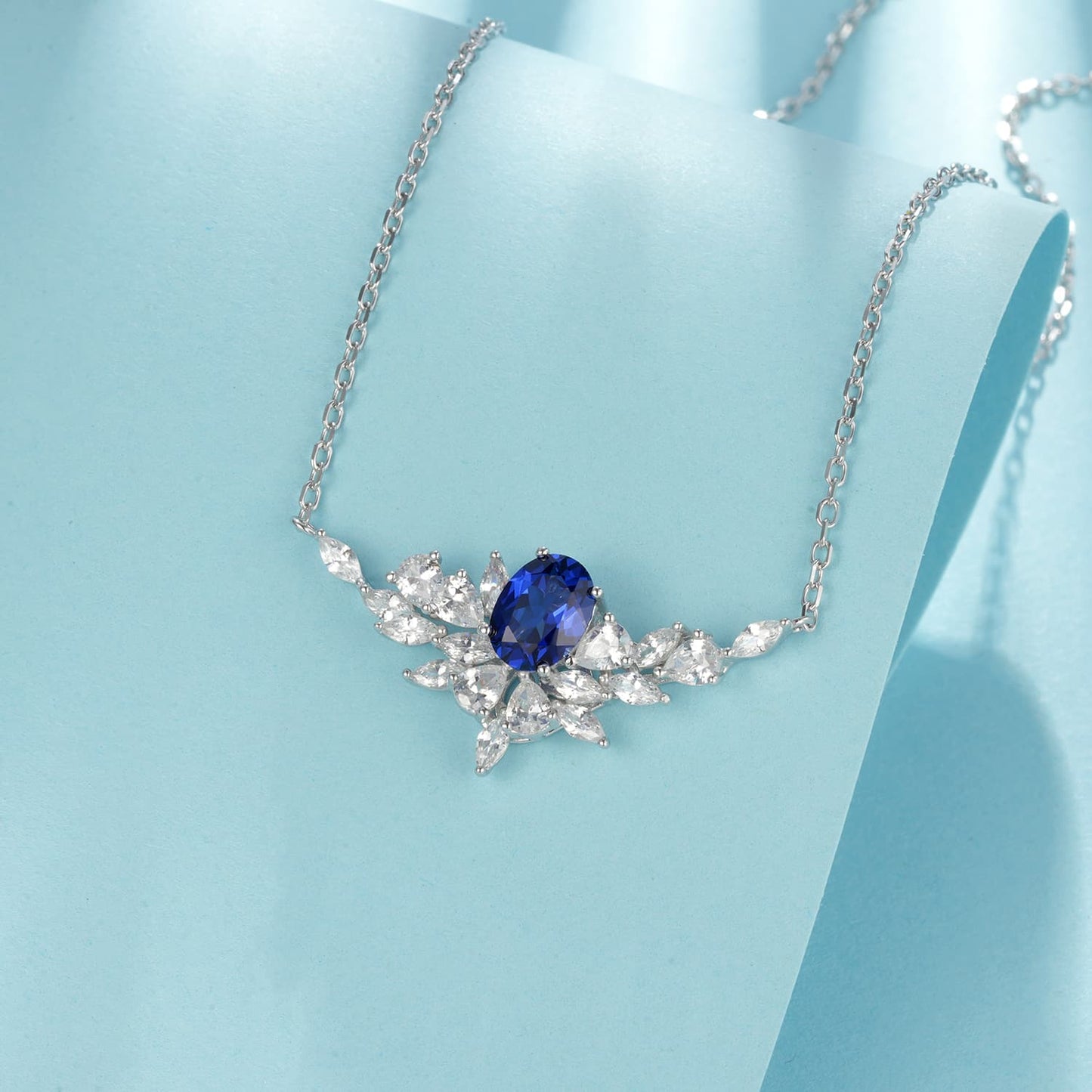 Geometry Lab Sapphire Necklace | Rhodium-Plated S925 Silver, Custom Available