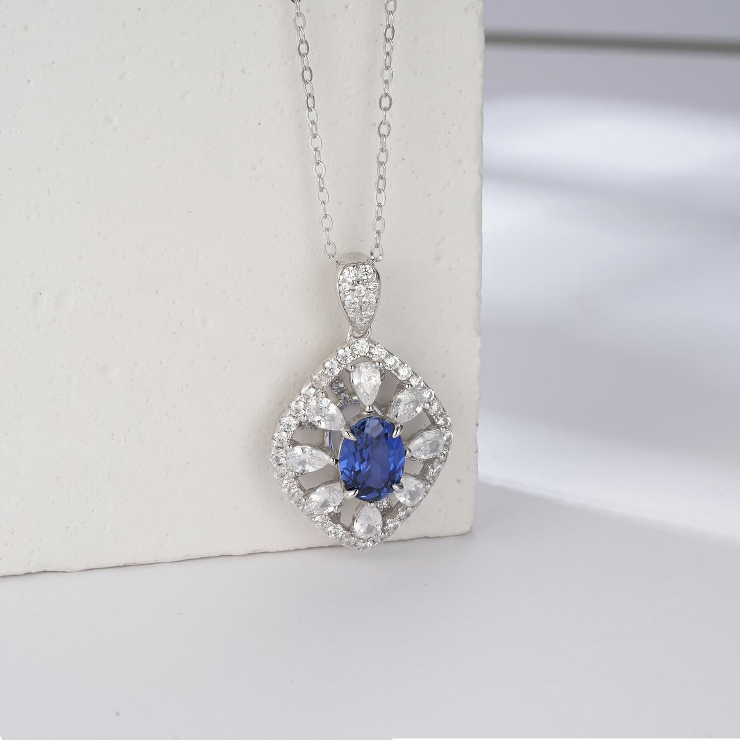 Geometry Lab Sapphire Necklace | Rhodium-Plated S925 Silver, Custom Available