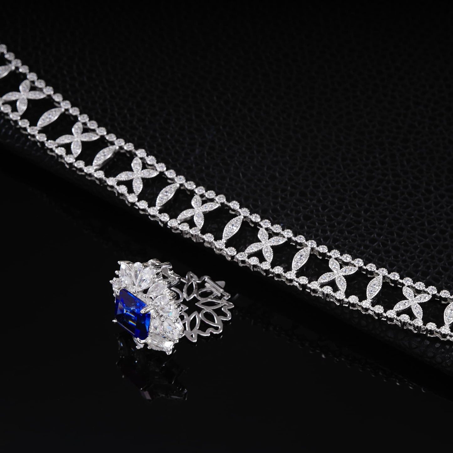 Round Lab Sapphire Necklace | Rhodium-Plated S925 Silver, Custom Available