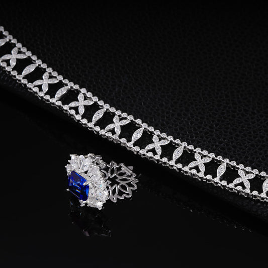 Round Lab Sapphire Necklace | Rhodium-Plated S925 Silver, Custom Available