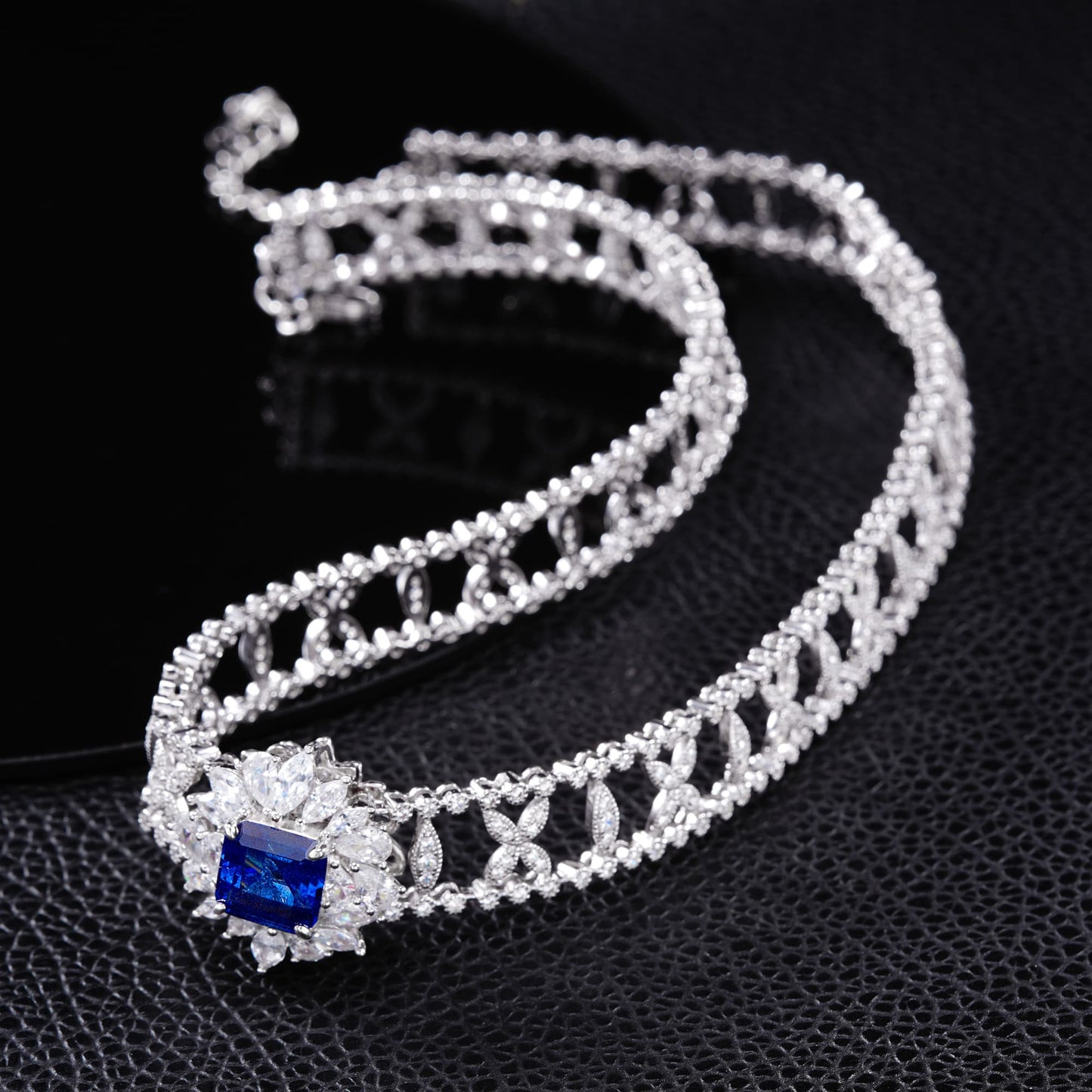 Round Lab Sapphire Necklace | Rhodium-Plated S925 Silver, Custom Available