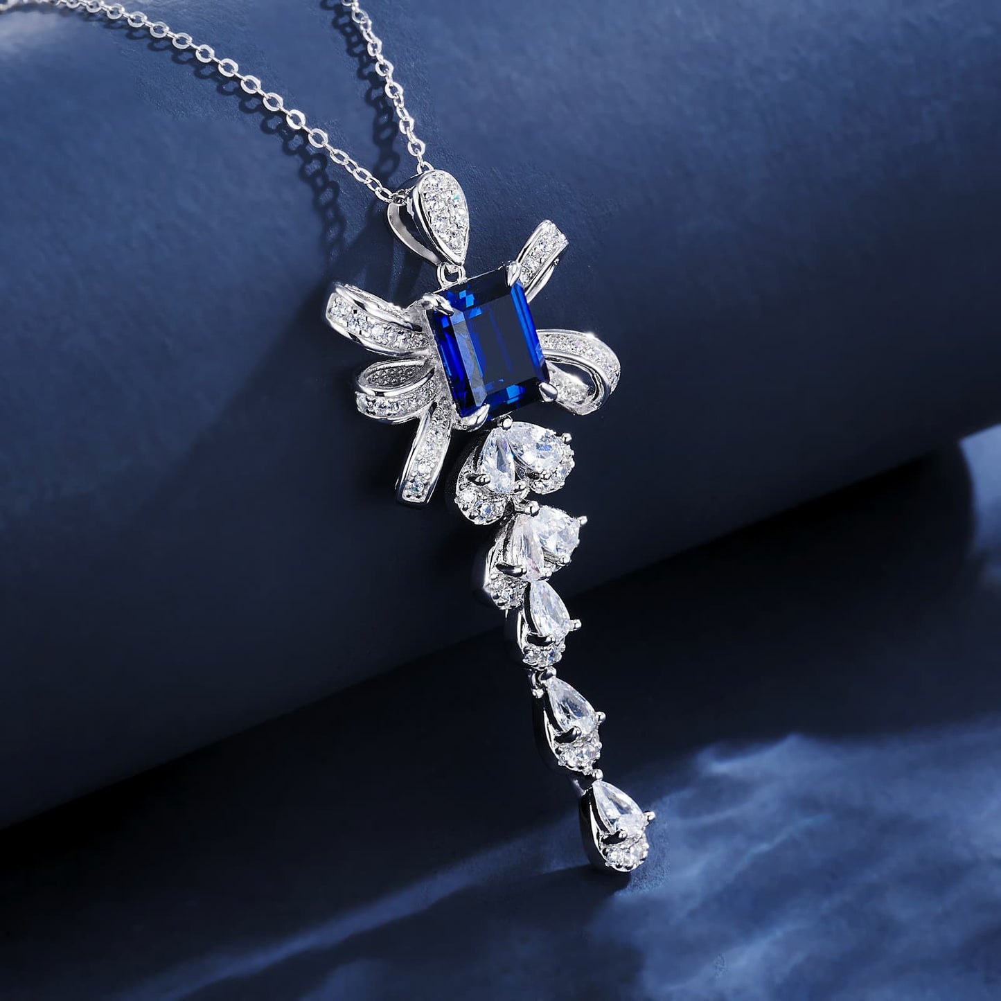 Geometry Lab Sapphire Necklace | Rhodium-Plated S925 Silver, Custom Available