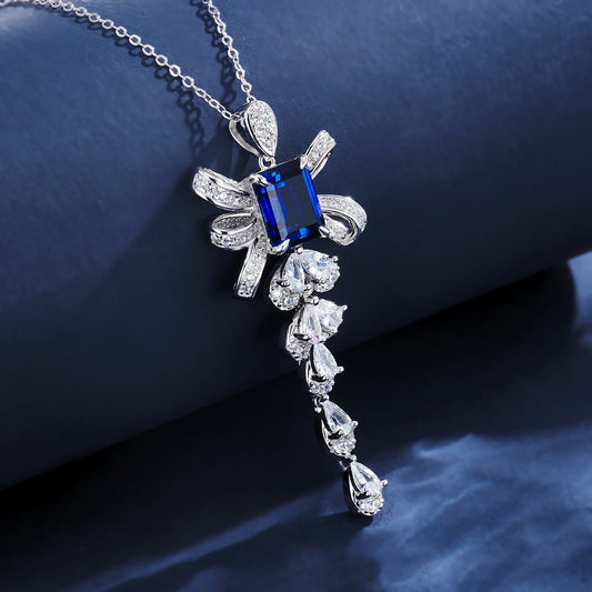 Geometry Lab Sapphire Necklace | Rhodium-Plated S925 Silver, Custom Available
