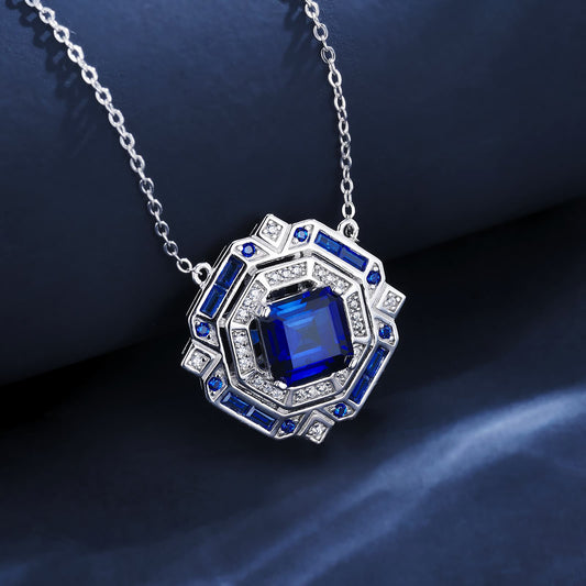 SQ Lab Sapphire Necklace | Rhodium-Plated S925 Silver, Custom Available