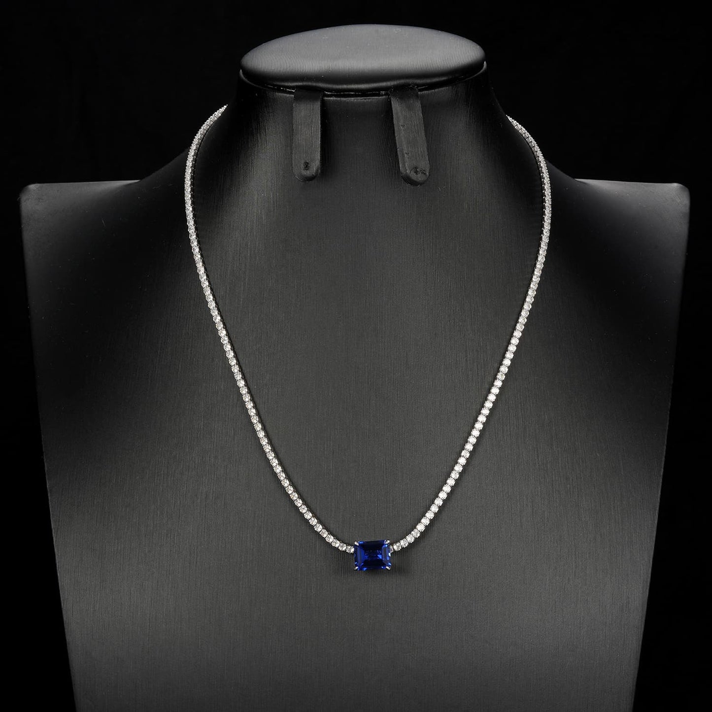 SQ Lab Sapphire Necklace | Rhodium-Plated S925 Silver, Custom Available