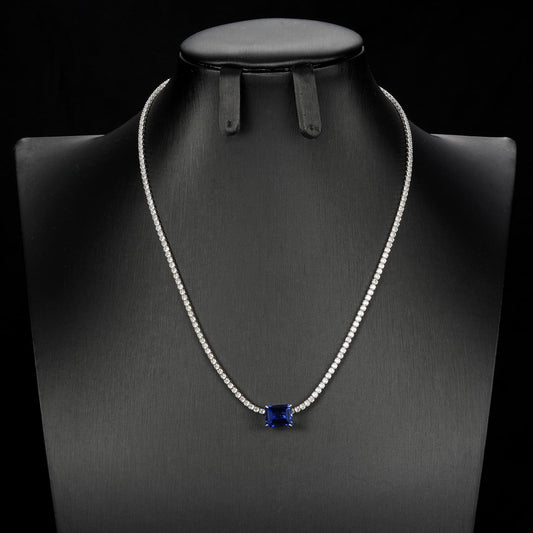 SQ Lab Sapphire Necklace | Rhodium-Plated S925 Silver, Custom Available