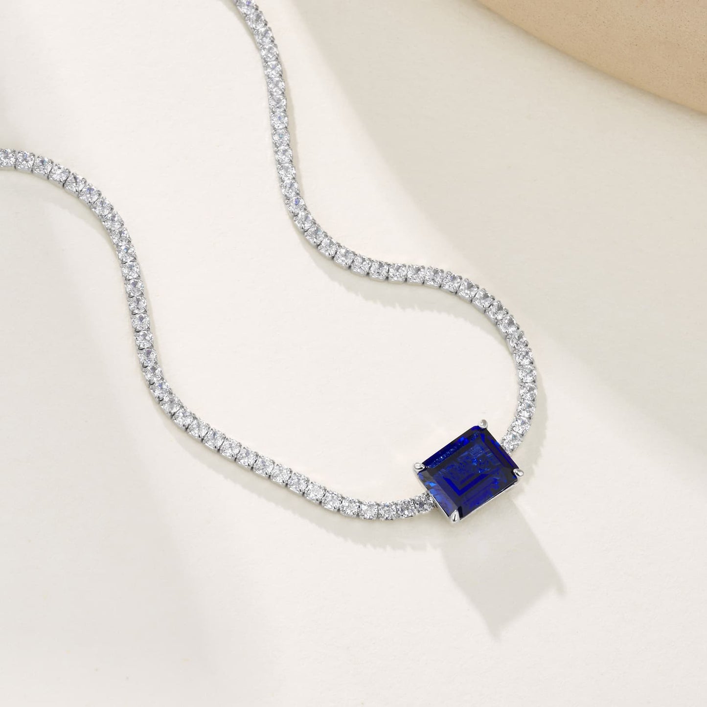 SQ Lab Sapphire Necklace | Rhodium-Plated S925 Silver, Custom Available