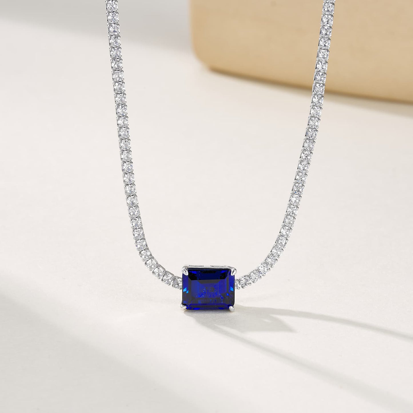 SQ Lab Sapphire Necklace | Rhodium-Plated S925 Silver, Custom Available