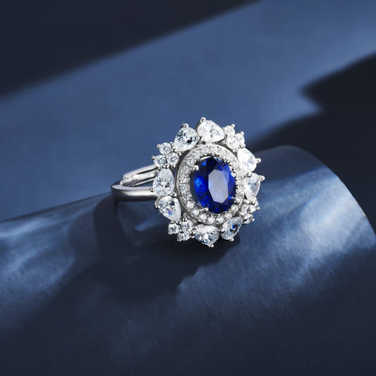 1.66ct Round Lab Sapphire Ring | Rhodium-Plated S925 Silver, Custom Available