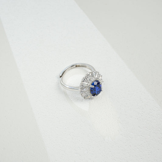 2ct Round Lab Sapphire Ring | Rhodium-Plated S925 Silver, Custom Available