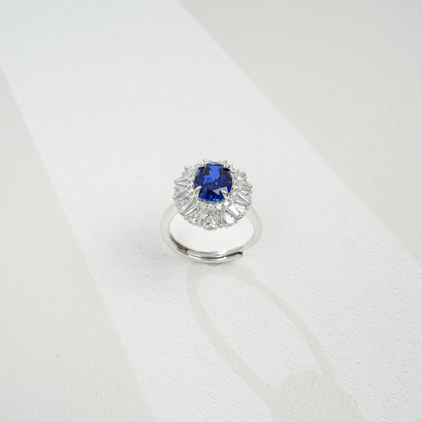 2ct Round Lab Sapphire Ring | Rhodium-Plated S925 Silver, Custom Available