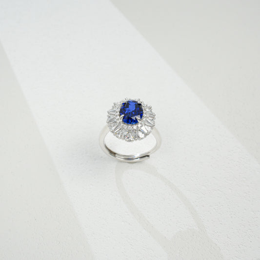 2ct Round Lab Sapphire Ring | Rhodium-Plated S925 Silver, Custom Available
