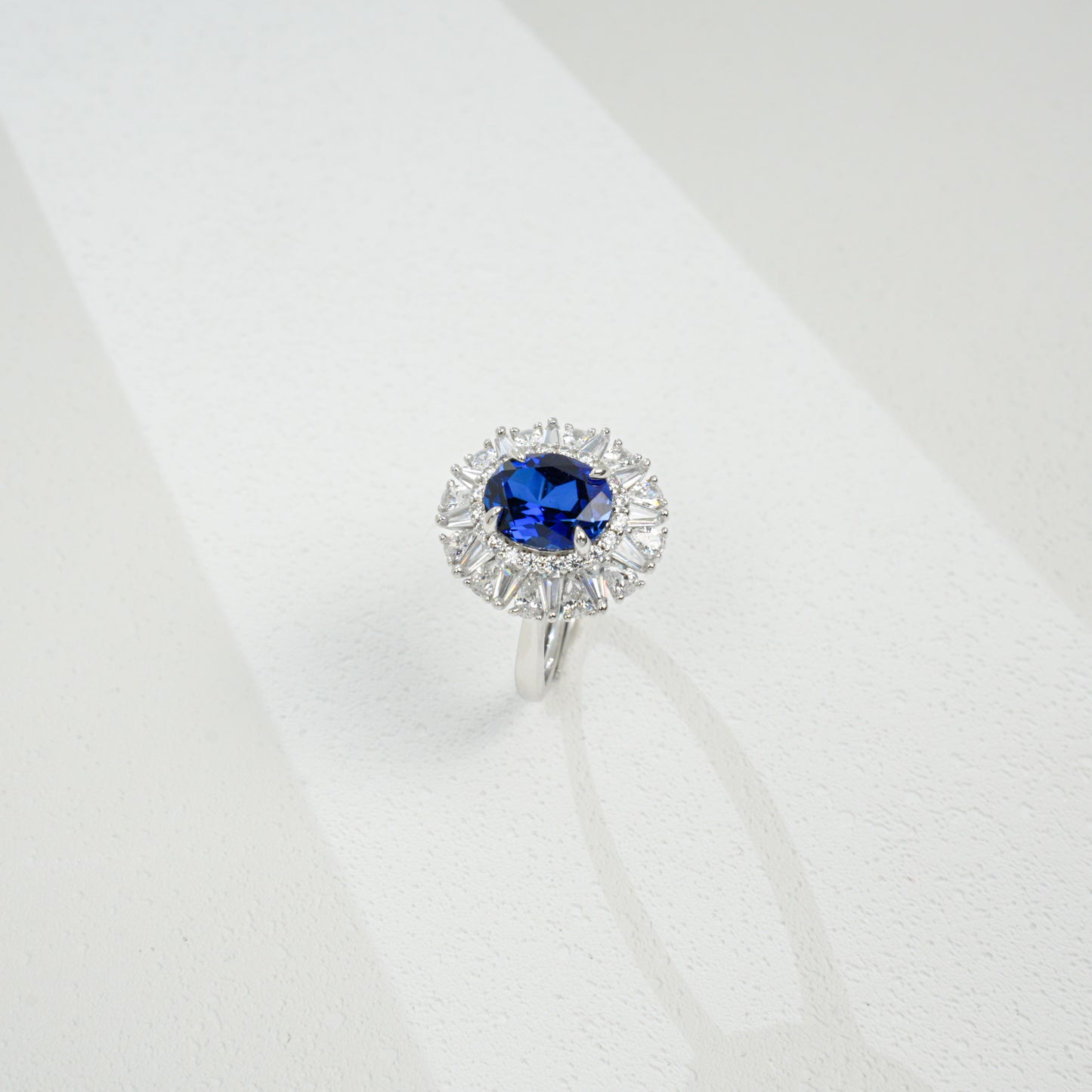 2ct Round Lab Sapphire Ring | Rhodium-Plated S925 Silver, Custom Available
