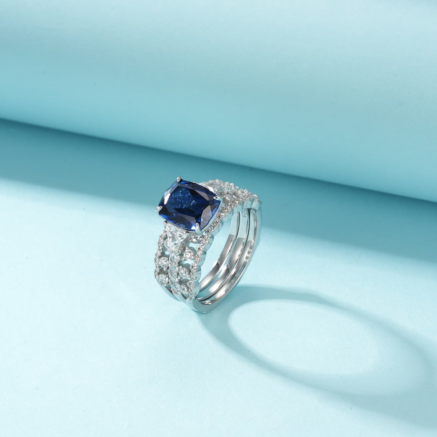 3.99ct Rectangle Lab Sapphire Ring | Rhodium-Plated S925 Silver, Custom Available