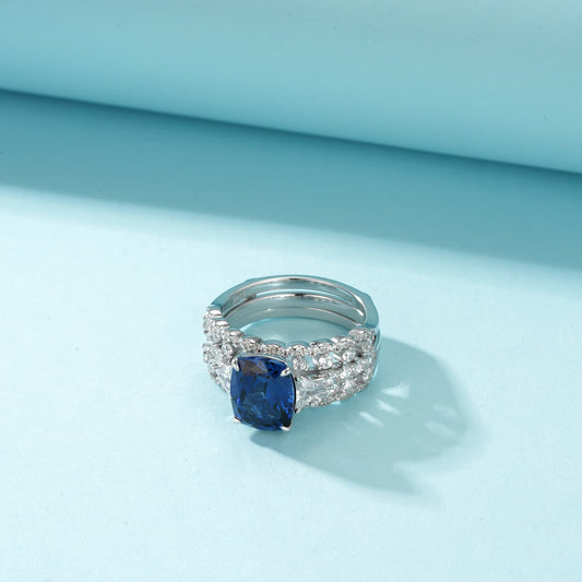 3.99ct Rectangle Lab Sapphire Ring | Rhodium-Plated S925 Silver, Custom Available