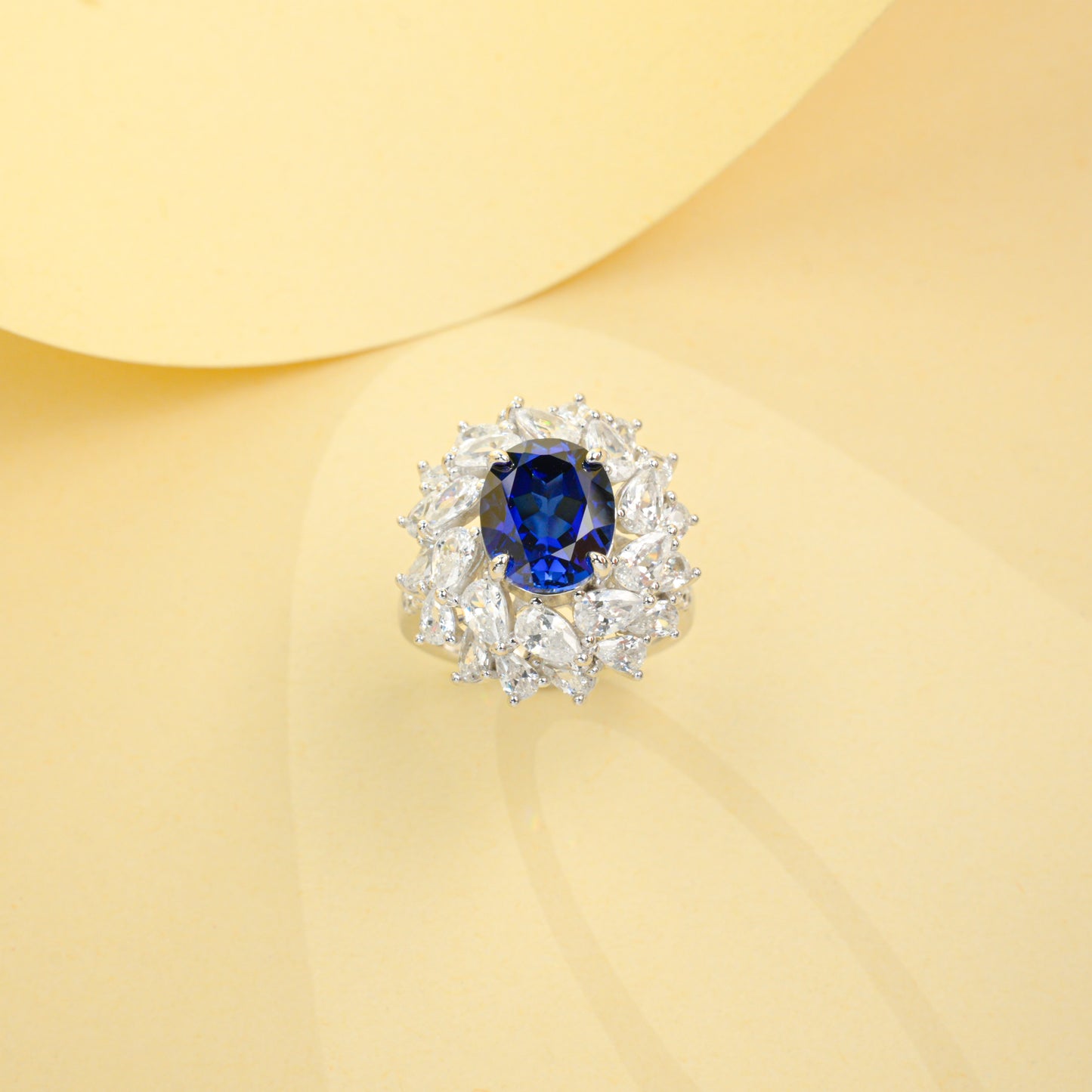 5.13ct Round Lab Sapphire Ring | Rhodium-Plated S925 Silver, Custom Available