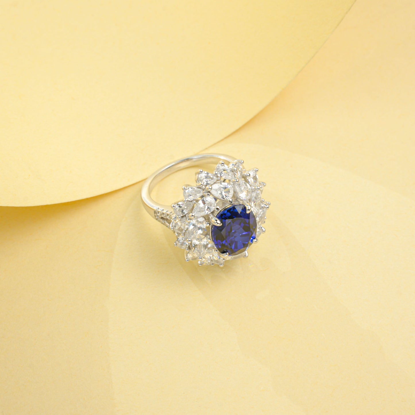 5.13ct Round Lab Sapphire Ring | Rhodium-Plated S925 Silver, Custom Available