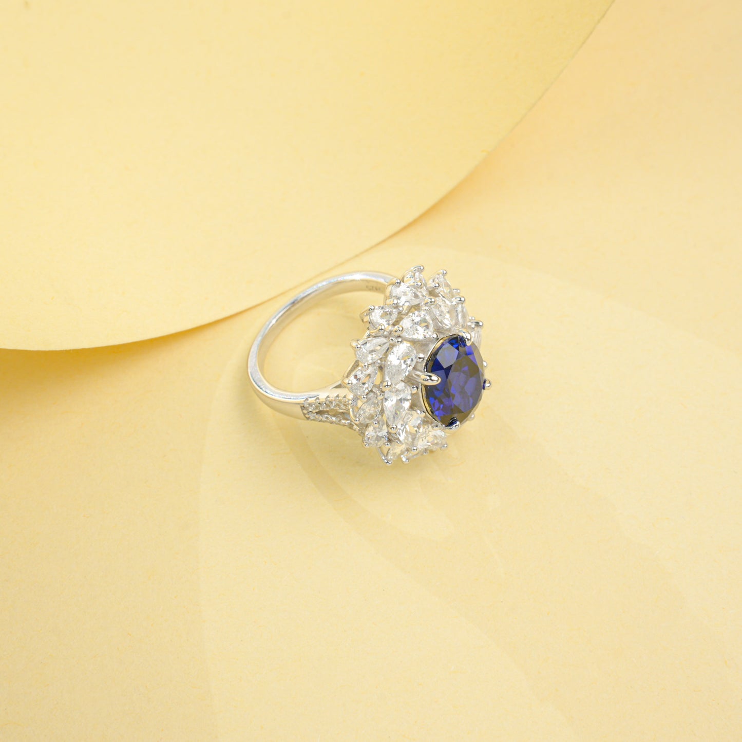 5.13ct Round Lab Sapphire Ring | Rhodium-Plated S925 Silver, Custom Available