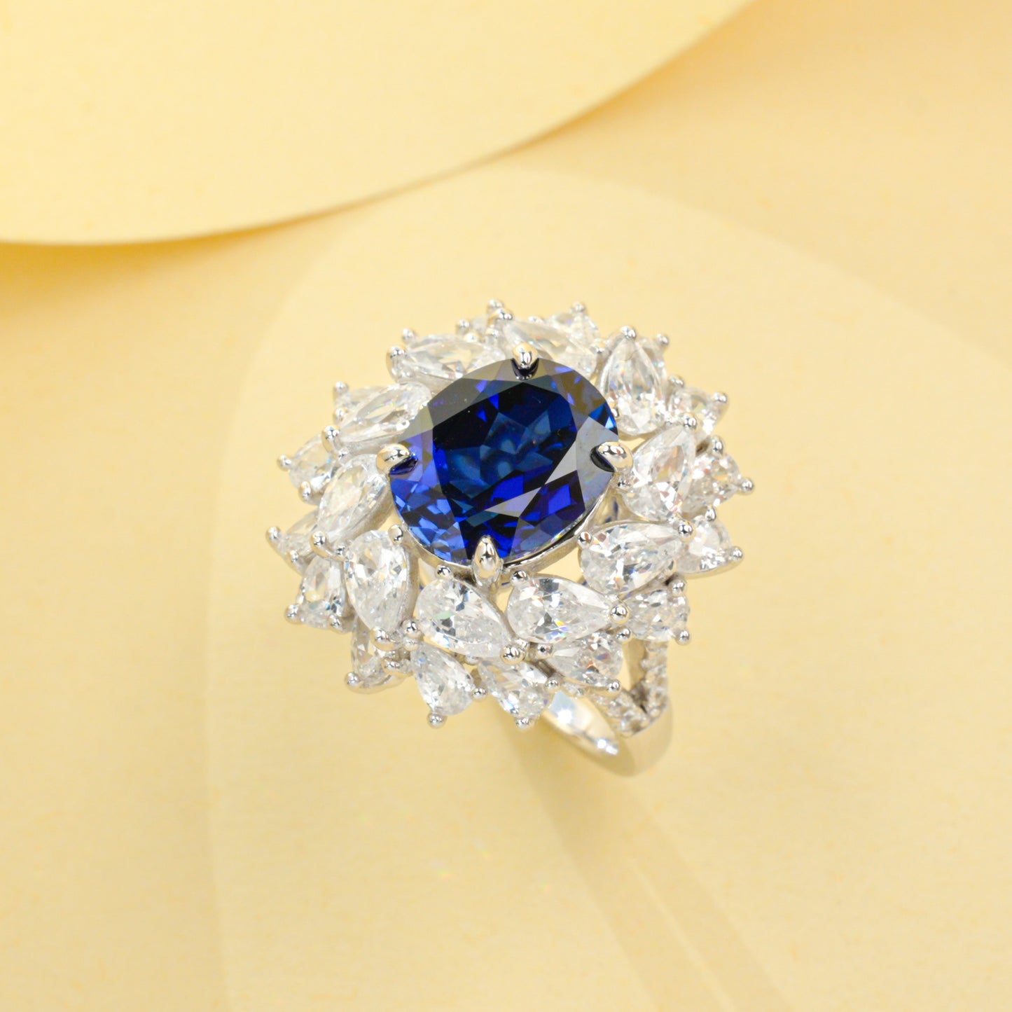 5.13ct Round Lab Sapphire Ring | Rhodium-Plated S925 Silver, Custom Available