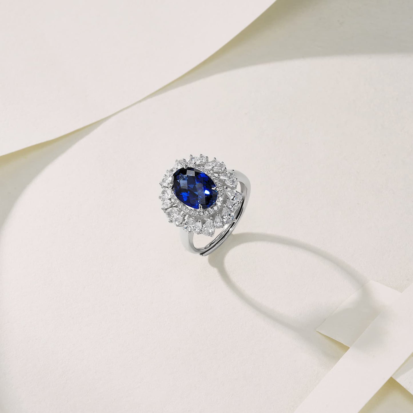 4.8ct Round Lab Sapphire Ring | Rhodium-Plated S925 Silver, Custom Available