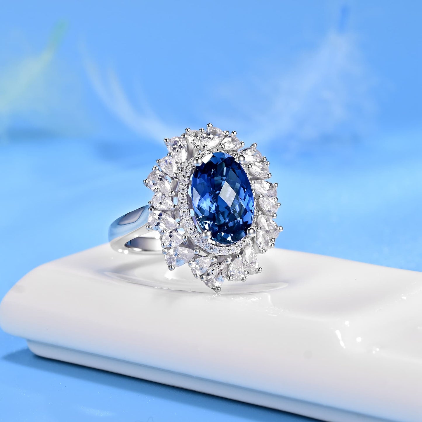 4.8ct Round Lab Sapphire Ring | Rhodium-Plated S925 Silver, Custom Available