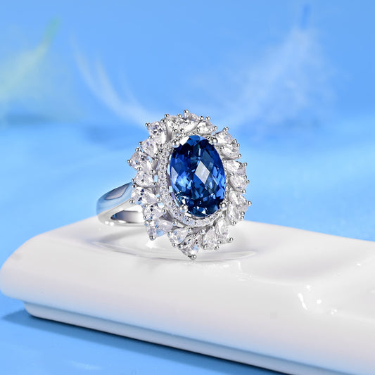 4.8ct Round Lab Sapphire Ring | Rhodium-Plated S925 Silver, Custom Available
