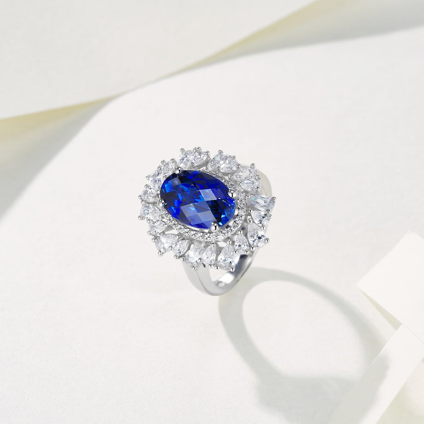 4.8ct Round Lab Sapphire Ring | Rhodium-Plated S925 Silver, Custom Available