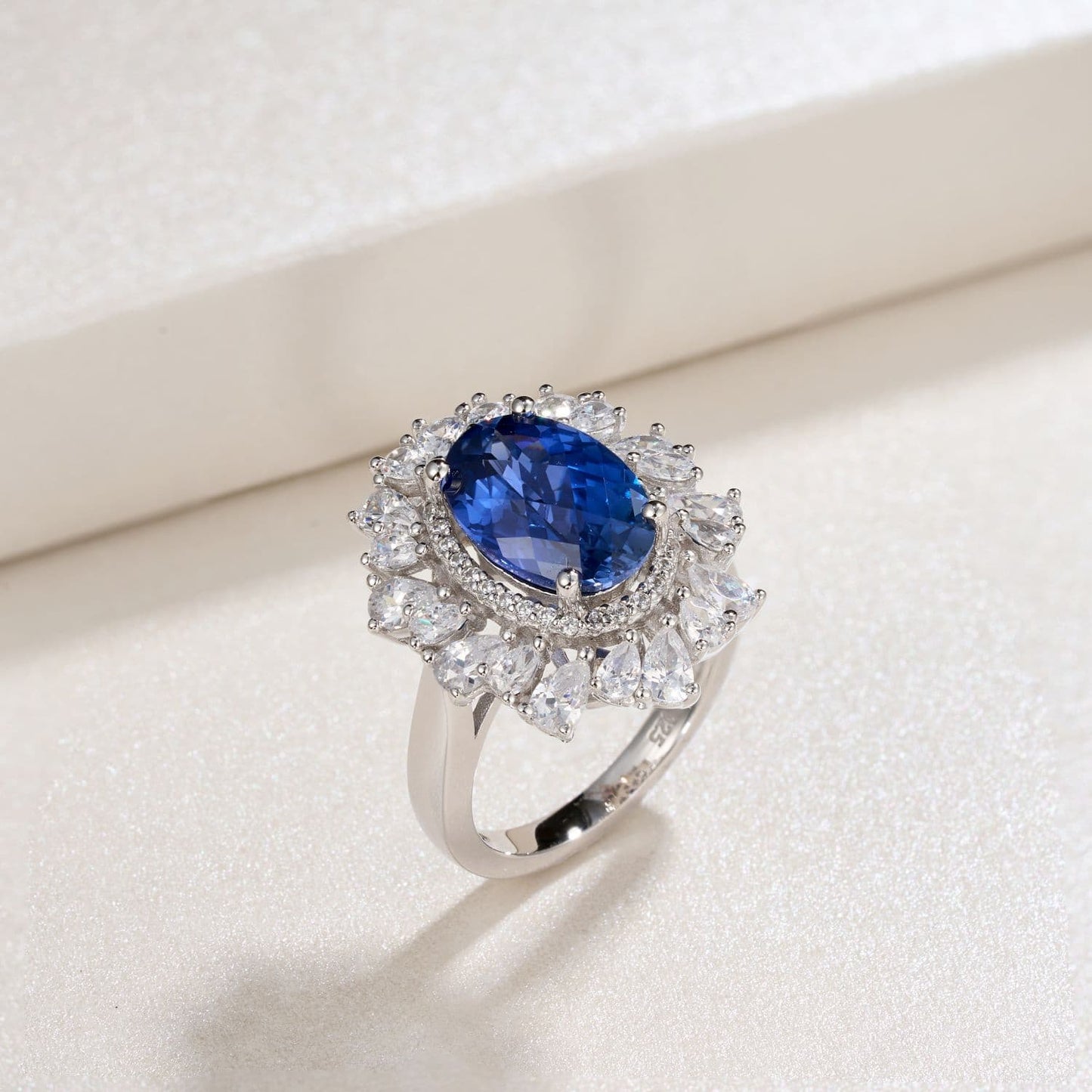 4.8ct Round Lab Sapphire Ring | Rhodium-Plated S925 Silver, Custom Available