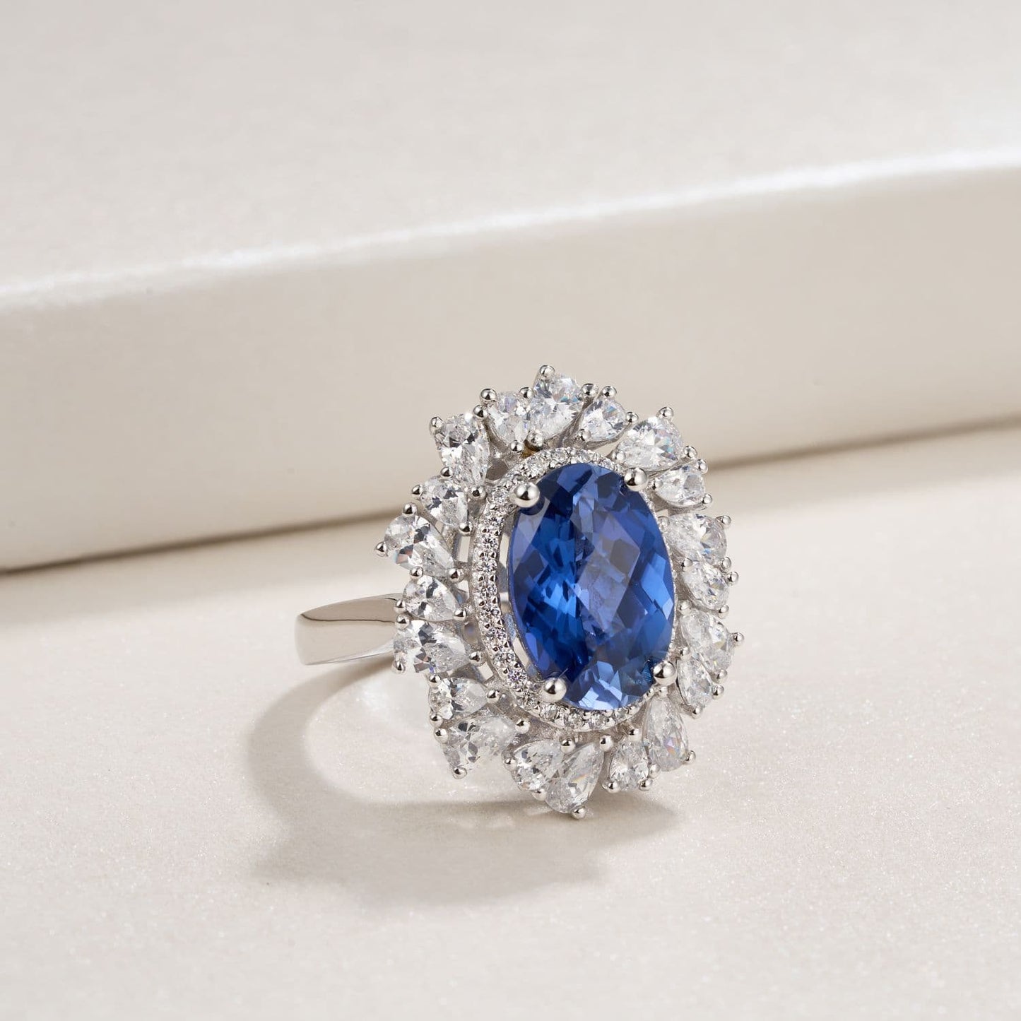 4.8ct Round Lab Sapphire Ring | Rhodium-Plated S925 Silver, Custom Available