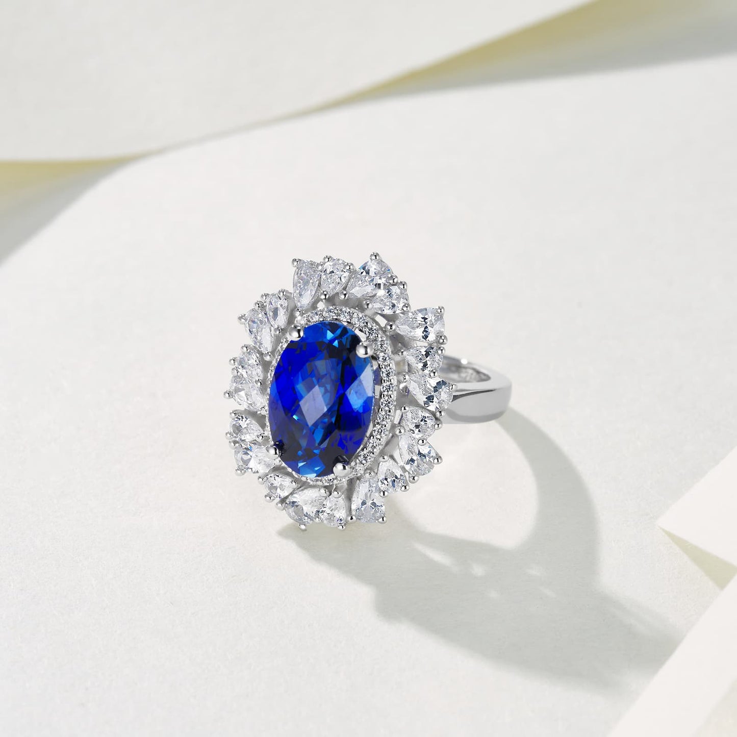 4.8ct Round Lab Sapphire Ring | Rhodium-Plated S925 Silver, Custom Available