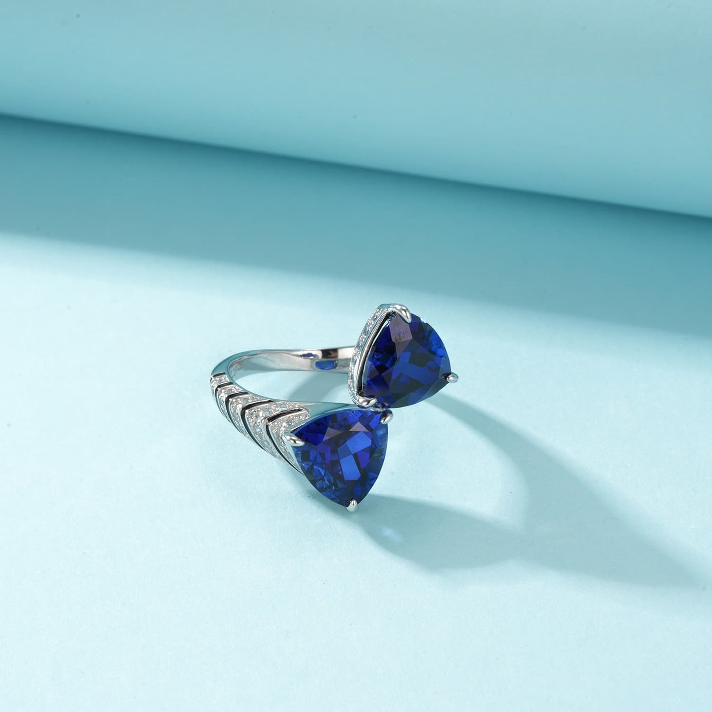8ct Trillion Lab Sapphire Ring | Rhodium-Plated S925 Silver, Custom Available