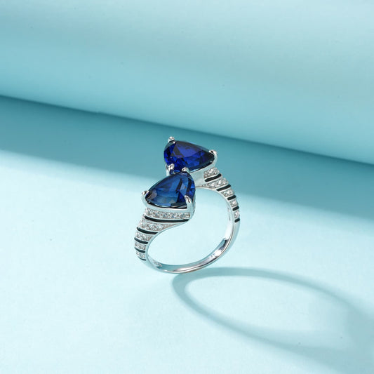 8ct Trillion Lab Sapphire Ring | Rhodium-Plated S925 Silver, Custom Available